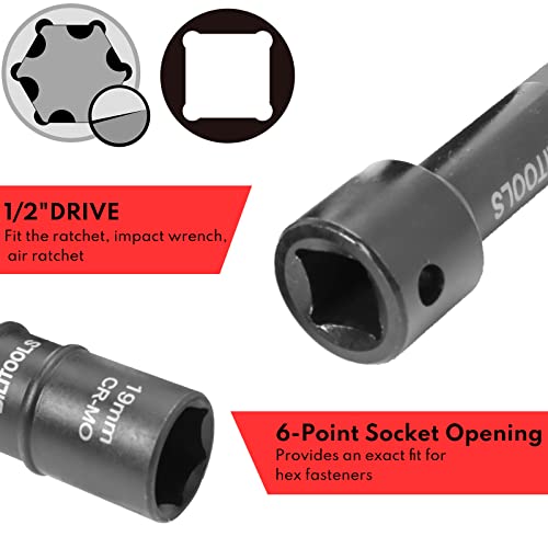 BILITOOLS Lug Nut Impact Socket Set, 1/2 inch Drive Flip Socket Set Metric 17-19 - 21-22 mm & SAE 3/4-13/16-7/8-15/16 inch, Cr-Mo Thin Wall Wheel Protector Nut Socket