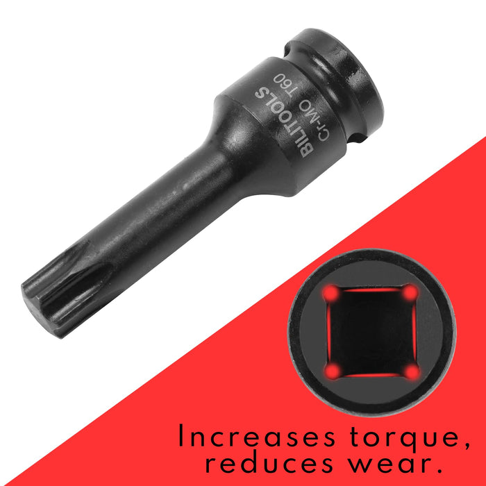 BILITOOLS 8-Piece Impact Torx Bit Socket Set 1/2 inch Drive, T30-T80, Cr-Mo Steel