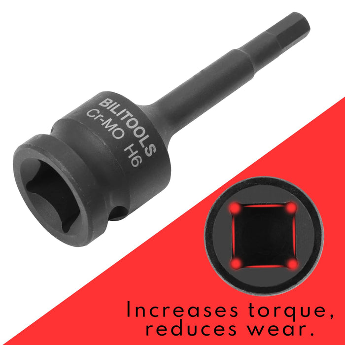 BILITOOLS 8-Piece Impact Hex Allen Bit Socket Set 1/2 inch Drive, H5-H19, Cr-Mo Steel