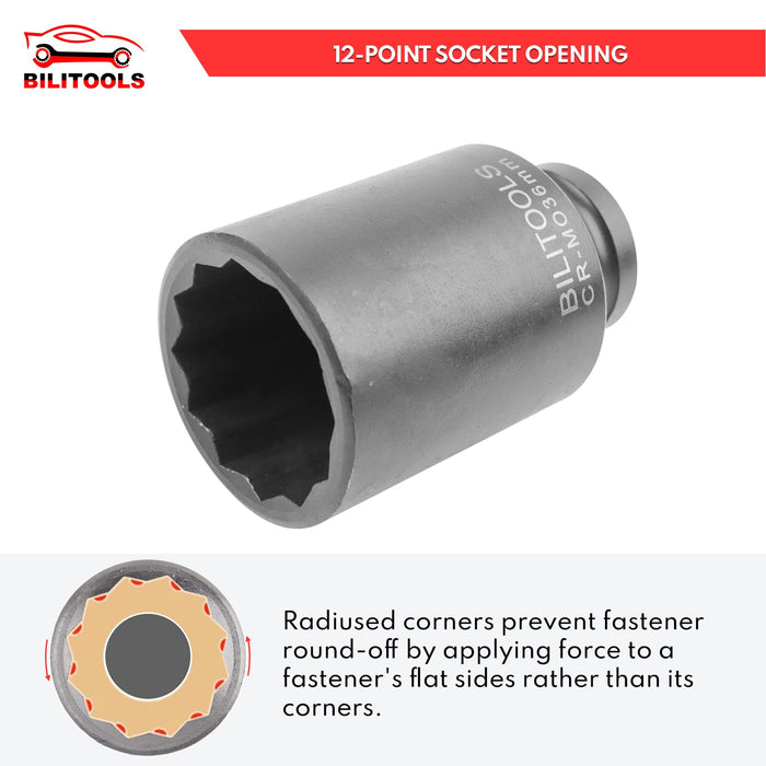 BILITOOLS 1/2" Drive Deep Axle Nut Spindle Impact Socket Set | 12 Point | CR-MO | 14-17 - 19-30 - 32-34 - 35-36 mm