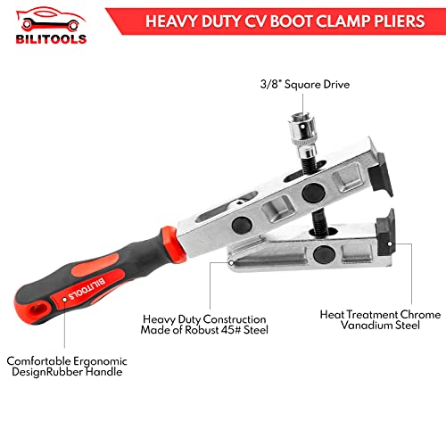 BILITOOLS Heavy Duty CV Boot Clamp Pliers, 3/8" Drive CV Joint Axle Boot Clamp Tool for Ear Clamps