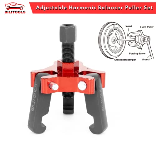 BILITOOLS Harmonic Balancer Puller Set, Adjustable 3-Jaw Puller for Removing Harmonic Damper Pulley Compatible with Chevy GM Chrysler ect.