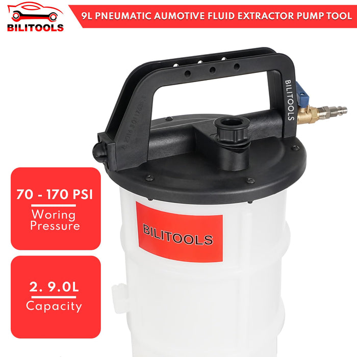 BILITOOLS 2.4 Gallon Pneumatic Oil Extractor Automotive Tool 9L Vacuum Oil Fluid Changer Pump for Oil Change with Dipstick & Suction Hose