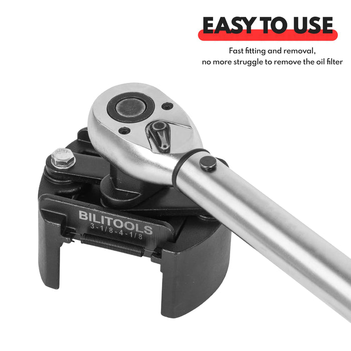 BILITOOLS Universal Oil Filter Wrench Removal Tool Adjustable, 80-105mm (3.15-4.13 inch), 1/2" Drive