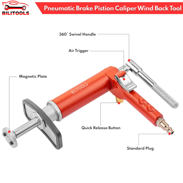 BILITOOLS Pneumatic Brake Caliper Tool, 24-Piece Disc Brake Piston Compression Wind Back Rewind Tool