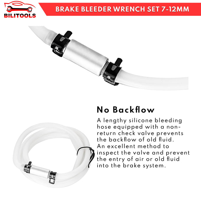 BILITOOLS Brake Bleeder Wrench Set, 7 8 9 10 11 12 MM Brake Bleeding Wrench Set with Non-Return Check Valve