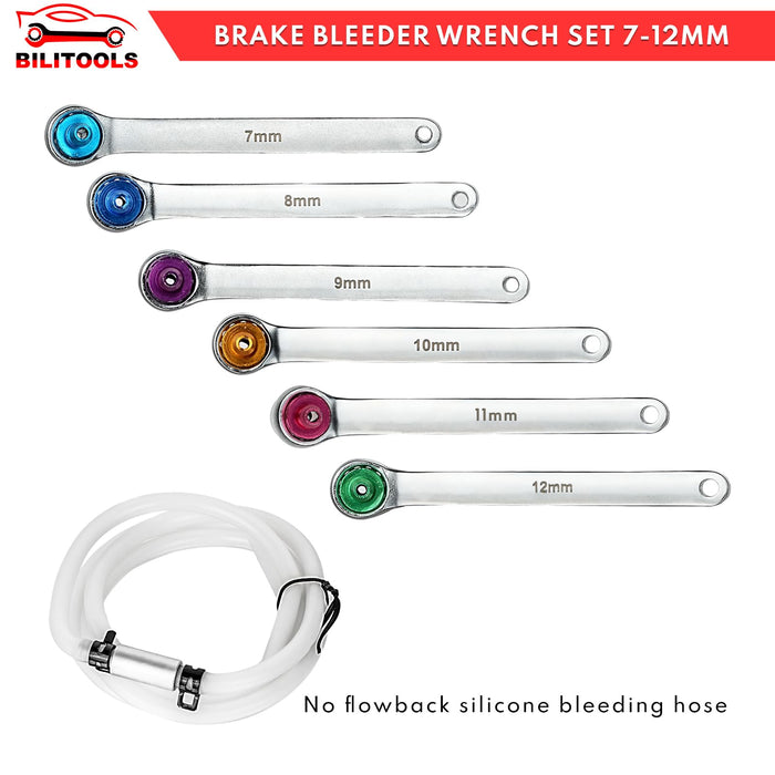 BILITOOLS Brake Bleeder Wrench Set, 7 8 9 10 11 12 MM Brake Bleeding Wrench Set with Non-Return Check Valve