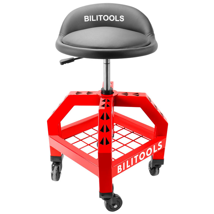 BILITOOLS Adjustable Shop Stool, Rolling Garage Mechanic Stool with Wheels 300LBS Capacity 16 inch Oversized Shop Chair