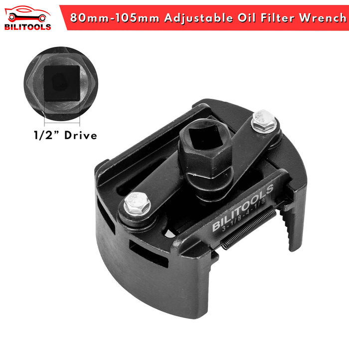 BILITOOLS Universal Oil Filter Wrench Removal Tool Adjustable, 80-105mm (3.15-4.13 inch), 1/2" Drive