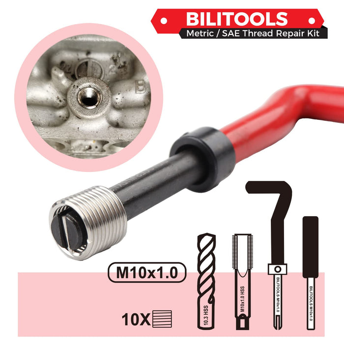 BILITOOLS M10x1.0 Thread Repair Kit, HSS Drill Helicoil Repair Kit Metric