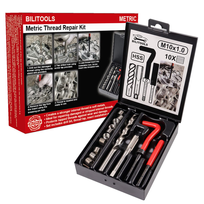 BILITOOLS M10x1.0 Thread Repair Kit, HSS Drill Helicoil Repair Kit Metric