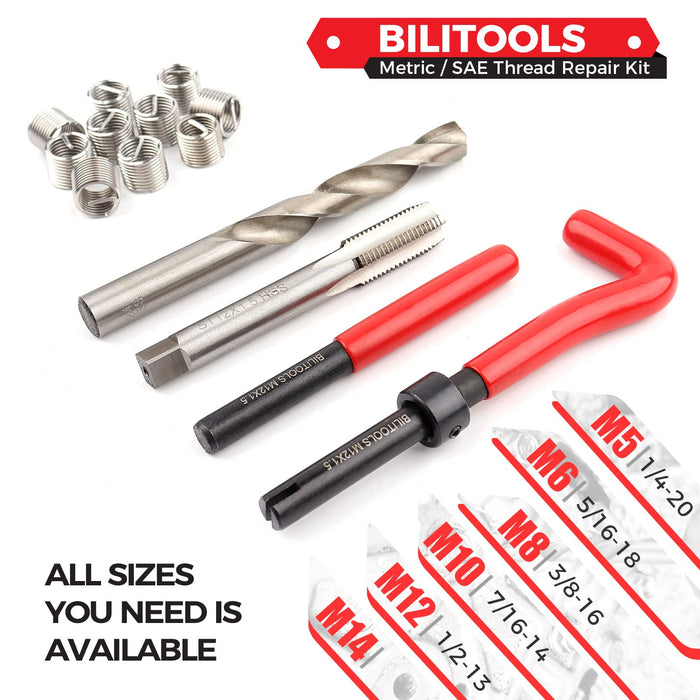 BILITOOLS M8x1.25 Thread Repair Kit, HSS Drill Helicoil Repair Kit Metric