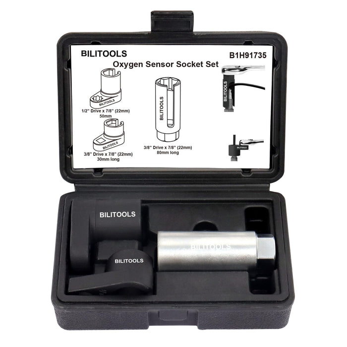 BILITOOLS 3-Piece O2 Oxygen Sensor Socket Set, Offset Oxygen Sensor Wrench Set 7/8" (22mm) x 3/8" & 1/2" Drive