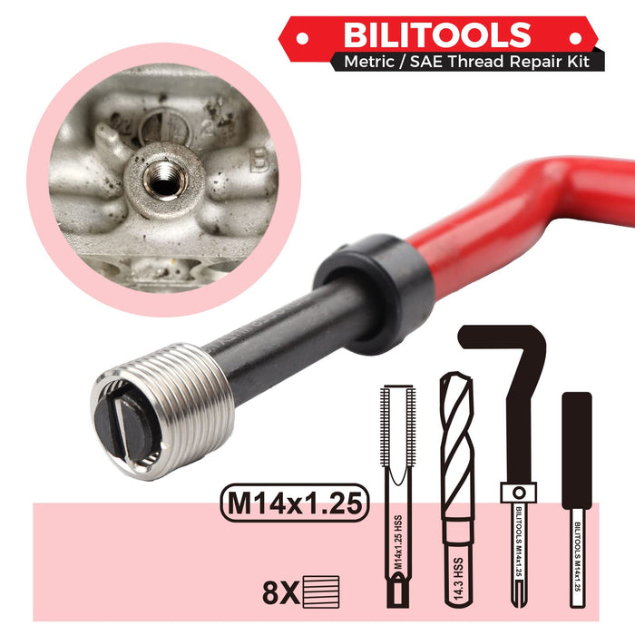 BILITOOLS M14x1.25 Thread Repair Kit, HSS Drill Helicoil Repair Kit Metric