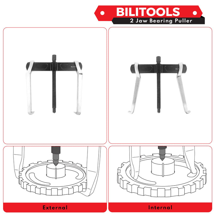 BILITOOLS 4" 2-Jaw Gear Puller, Internal External for Removal of Pulleys Flywheels Bearings & Gears