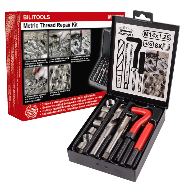 BILITOOLS M14x1.25 Thread Repair Kit, HSS Drill Helicoil Repair Kit Metric