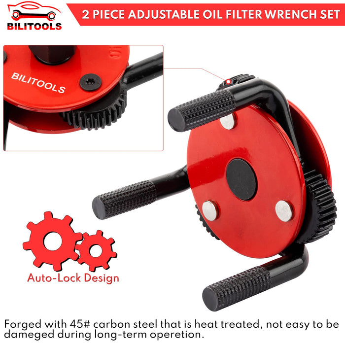 BILITOOLS Oil Filter Removal Tool, Universal Oil Filter Wrench Set Adjustable 2-1/2 to 4 inch & 3 to 5-1/2 inch, 1/2" Drive