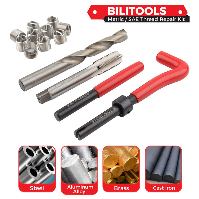 BILITOOLS M10x1.0 Thread Repair Kit, HSS Drill Helicoil Repair Kit Metric