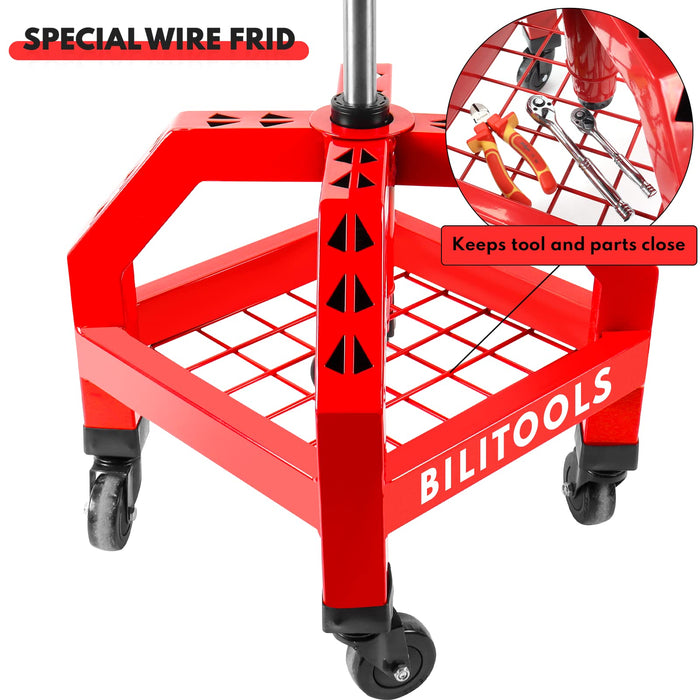 BILITOOLS Adjustable Shop Stool, Rolling Garage Mechanic Stool with Wheels 300LBS Capacity 16 inch Oversized Shop Chair