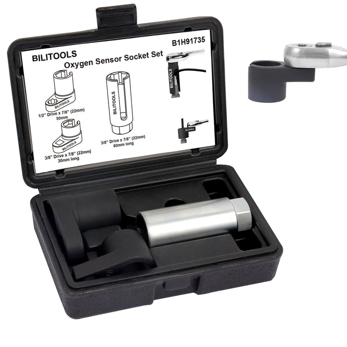 BILITOOLS 3-Piece O2 Oxygen Sensor Socket Set, Offset Oxygen Sensor Wrench Set 7/8" (22mm) x 3/8" & 1/2" Drive