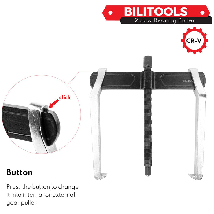 BILITOOLS 4" 2-Jaw Gear Puller, Internal External for Removal of Pulleys Flywheels Bearings & Gears