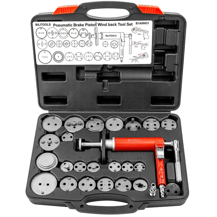 BILITOOLS Pneumatic Brake Caliper Tool, 24-Piece Disc Brake Piston Compression Wind Back Rewind Tool