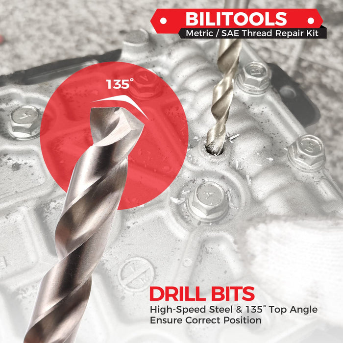 BILITOOLS M8x1.25 Thread Repair Kit, HSS Drill Helicoil Repair Kit Metric